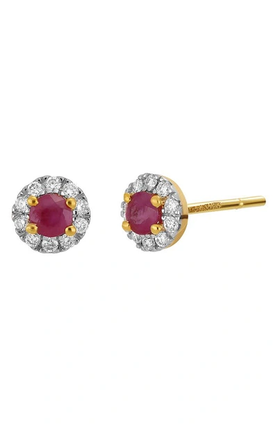 Bony Levy Ruby & Diamond Stud Earrings In 18k Yellow Gold