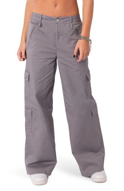 Edikted Zaria Stretch Cotton Cargo Trousers In Grey