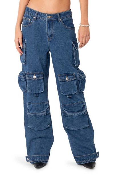 Edikted Oversize Boyfriend Cargo Jeans In Blue