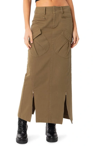 Edikted Cierra Cargo Maxi Skirt In Olive