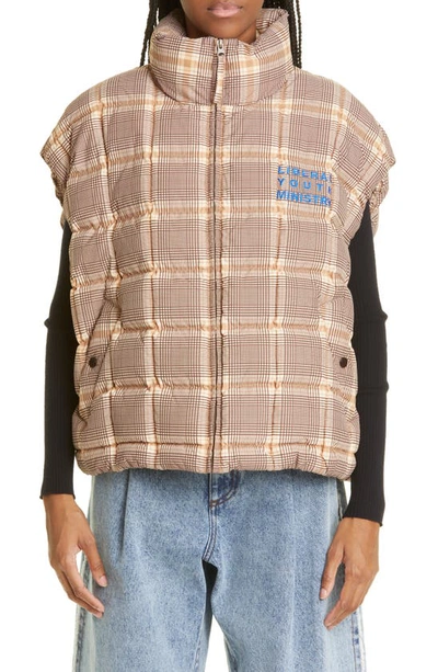 Liberal Youth Ministry Dream Center Check Gender Inclusive Quilted Waistcoat In Beige