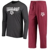 Concepts Sport Maroon/heathered Charcoal Texas A&m Aggies Meter Long Sleeve T-shirt & Pants Sleep Se In Maroon