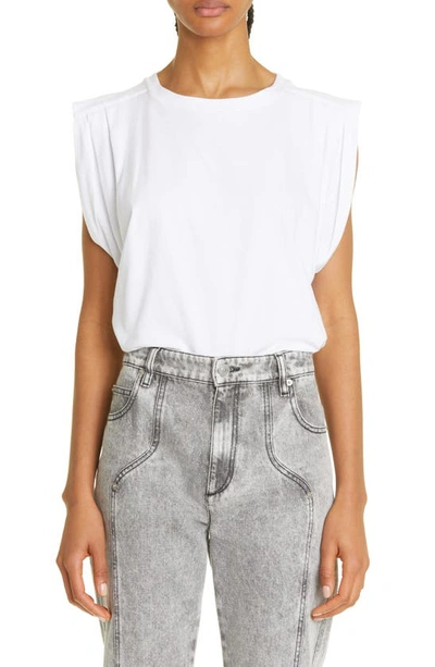 Isabel Marant Ruched-sleeve Cotton T-shirt In White