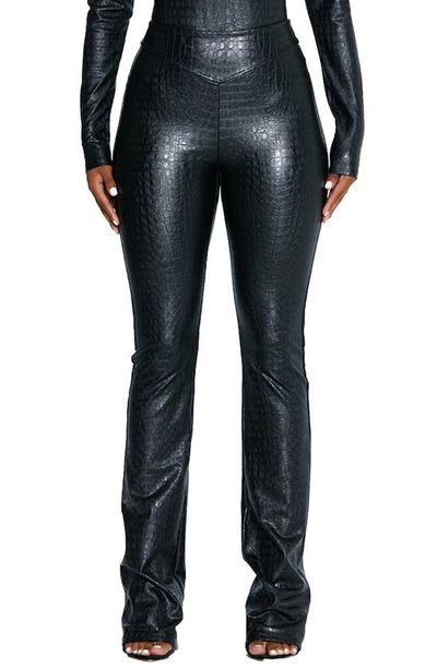 Naked Wardrobe Croc Embossed Faux Leather Bootcut Pants In Black