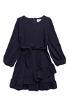 Blush By Us Angels Kids' Sparkle Knit Long Sleeve Faux Wrap Dress In Navy
