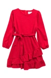 Blush By Us Angels Kids' Sparkle Knit Long Sleeve Faux Wrap Dress In Red