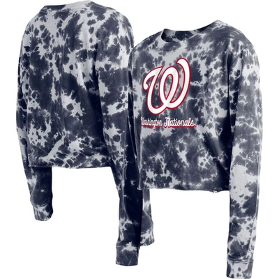 New Era Navy Washington Nationals Tie-dye Cropped Long Sleeve T-shirt