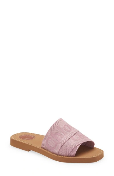 Chloé Woody Logo-print Canvas Sandals In Purple