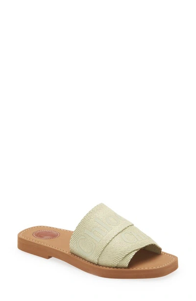 Chloé Woody Logo Slide Sandal In Hazy Green