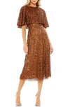 Mac Duggal Embellished Cape High-neck Midi Dress In Copper