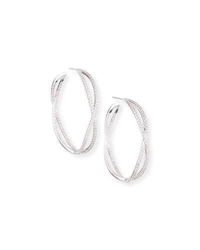 Bessa 18k White Gold Crisscross Diamond Hoop Earrings