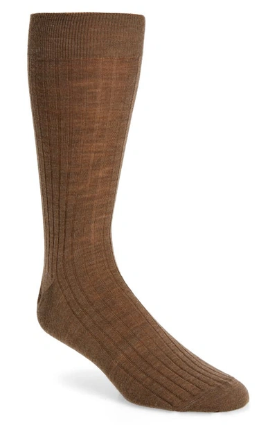 Canali Ribbed Wool Blend Socks In Brown