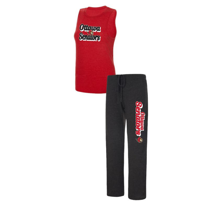 Concepts Sport Heather Red/heather Black Ottawa Senators Meter Muscle Tank Top & Pants Sleep Set