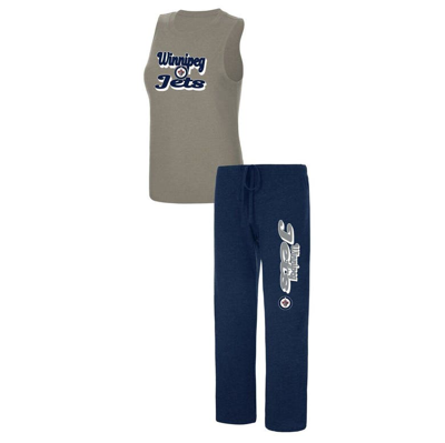 Concepts Sport Heather Gray/heather Navy Winnipeg Jets Meter Muscle Tank Top & Pants Sleep Set