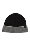 Bruno Magli Cashmere Colorblock Ribbed Knit Beanie In Black Grey