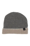 Bruno Magli Cashmere Colorblock Ribbed Knit Beanie In Grey Camel