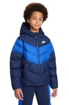 Nike Kids' Hooded Puffer Jacket In Midnight Navy/game Royal/white