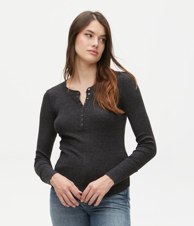 Michael Stars Regan Henley Long Sleeve Top In Charcoal