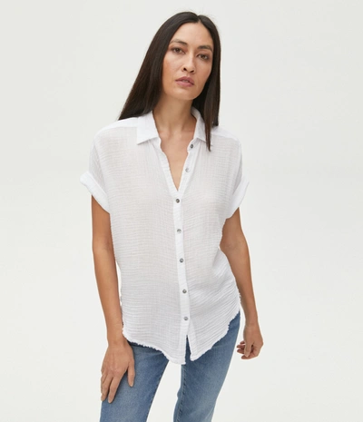 Michael Stars Bailey Gauze Button Down Shirt In White