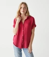 Shop Michael Stars Bailey Gauze Button Down Shirt In Olive
