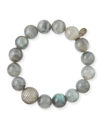 Sheryl Lowe 12mm Labradorite & Pave Diamond Bead Bracelet