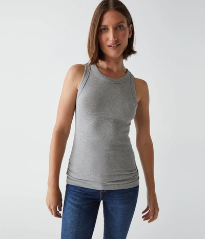Michael Stars Halley Ribbed Tank With Ruching In Heather Grey