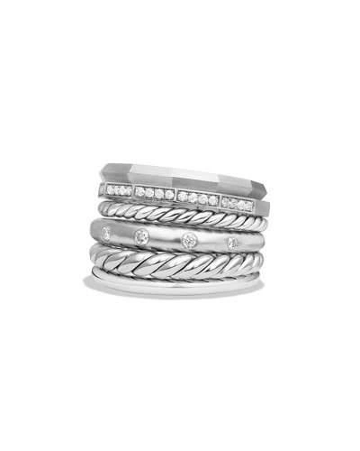 David Yurman 16mm Stax Wide Stacked Ring With Diamonds In Silver