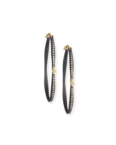 Armenta 18k Yellow Gold And Sterling Silver Old World Pave Diamond Oval Hoop Earrings In White/black