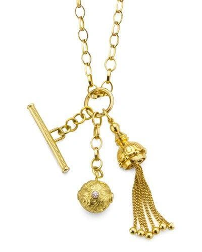 Monica Rich Kosann 18k Gold Tassel/toggle/ball Charm Necklace In Unassigned