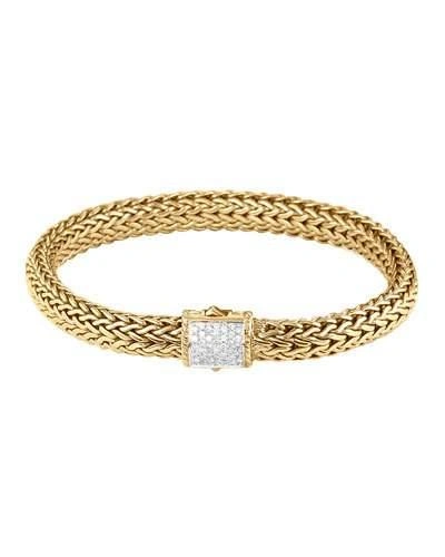 John Hardy Diamond 18k Yellow Gold Medium Woven Chain Bracelet In Metallic