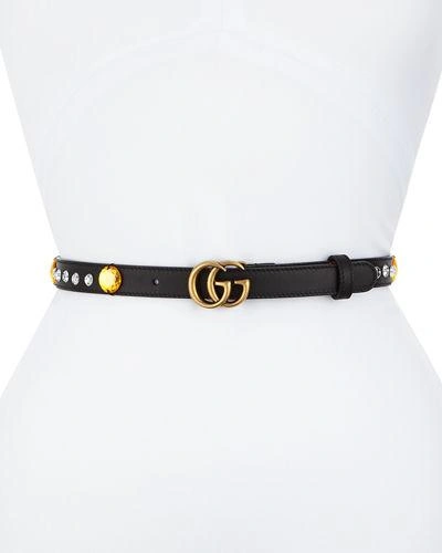 Gucci Crystal Belt With Double G Buckle In Black