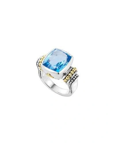 Lagos Caviar Color 14mm Blue Topaz Ring In Blue/silver