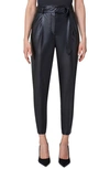 AKRIS PUNTO FRED BELTED TAPERED FAUX LEATHER ANKLE PANTS