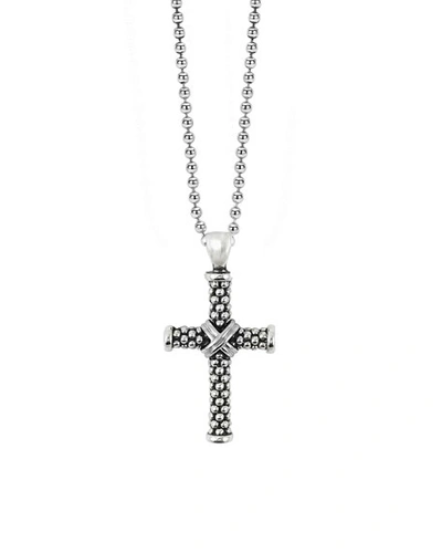 Lagos Signature Caviar Beaded Cross Pendant Necklace In Silver