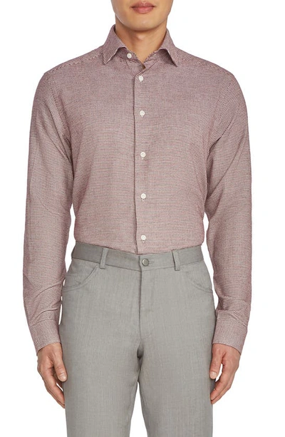 Jack Victor Glen Modern Fit Houndstooth Check Cotton Button-up Shirt In Burgundy