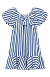 Habitual Kids' Girl's Striped Bubble Sleeve Dress With Bow In Blue
