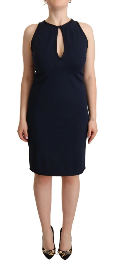 John Galliano Navy Blue Sleeveless Sheath Knee Length Dress