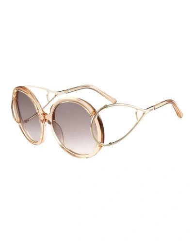 Chloé Jackson Round Oversized Sunglasses In Clear Pink/brown Gradient
