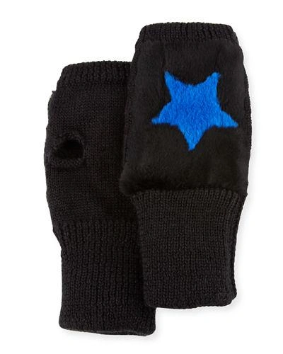 Jocelyn Knit Heart Fingerless Gloves In Blue