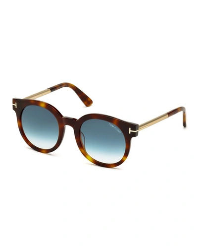 Tom Ford Janina 53mm Special Fit Round Sunglasses In Havana/turqoise Gradient Lenses