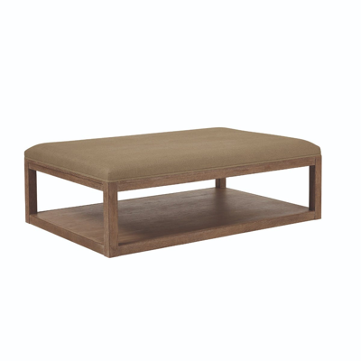 Oka Glin Herringbone Linen Ottoman - Wild Oats Wide Herringbone In Brown