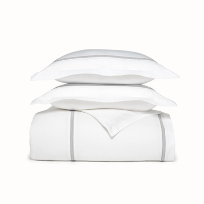 Boll & Branch Organic Signature Eyelet Duvet Set In White/pewter