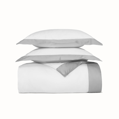 Boll & Branch Organic Signature Colorblock Duvet Set In White/pewter
