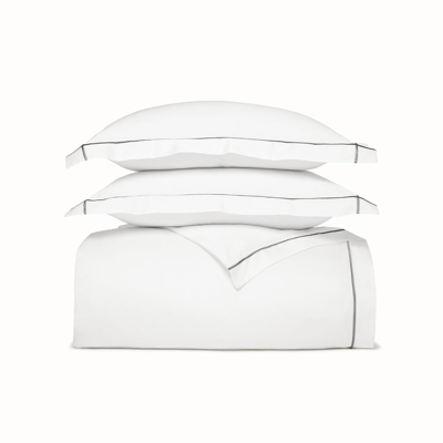 Boll & Branch Organic Signature Embroidered Duvet Set In White/stone