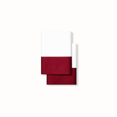 Boll & Branch Organic Signature Colorblock Pillowcase Set In White/cranberry - New Color