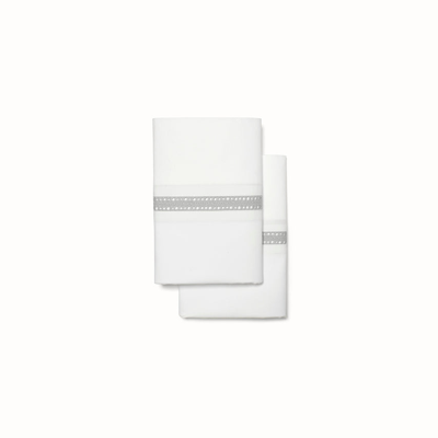 Boll & Branch Organic Signature Eyelet Pillowcase Set In White/pewter Eyelet
