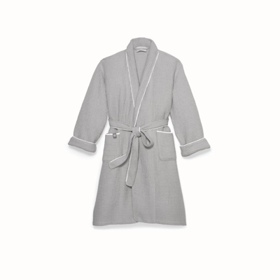 Boll & Branch Women's Waffle Robe In Pewter/white Waffle