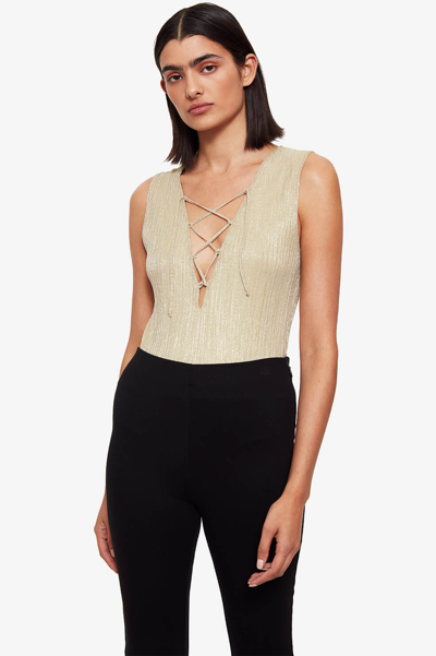 Anine Bing Lace Up Bodysuit In Nude