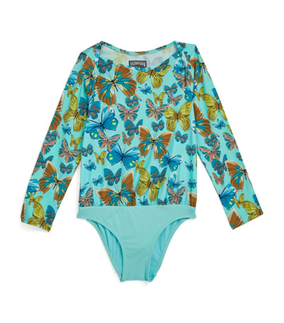 Vilebrequin Kids' Girls' Butterfly Print Rash Guard Bodysuit In Lagon