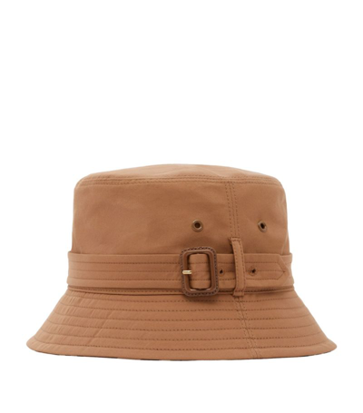 Burberry Buckled Reversible Check Cotton Bucket Hat In Dusty Caramel